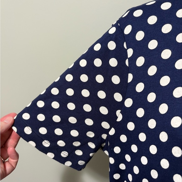 Olsen Short Sleeve Jersey Knit T-Shirt Dress Tiered Hem Blue and White Dot - Picture 4 of 13